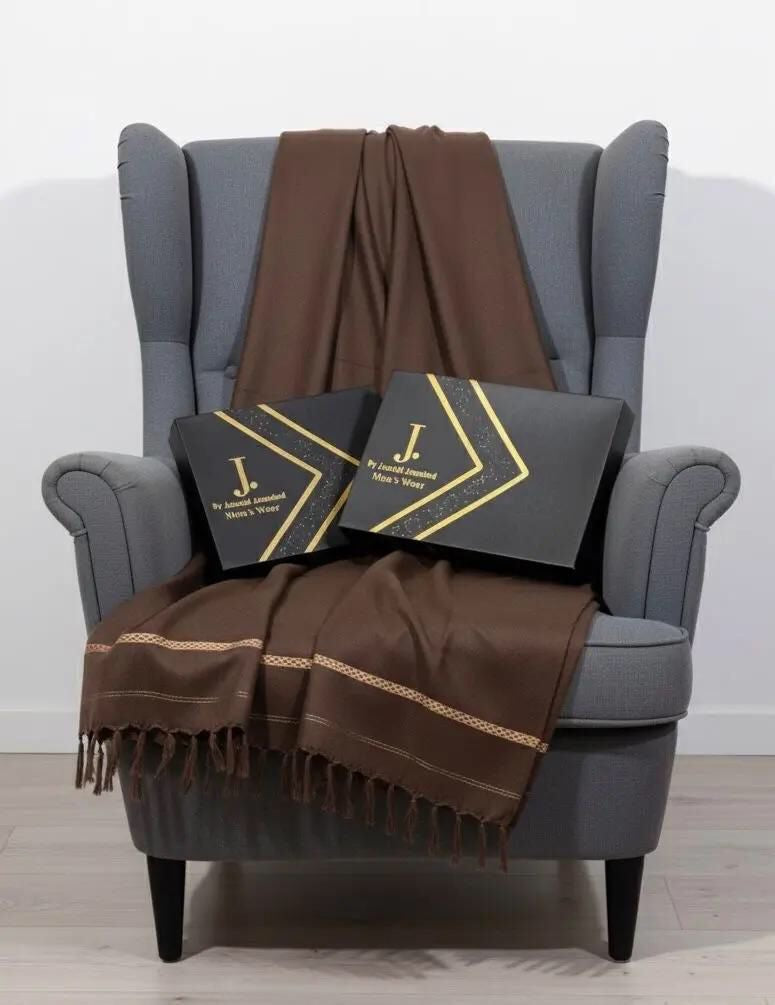 J. Men’s Premium Wool Shawl with Box (Dark Brown)