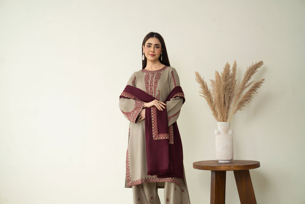 BAROQUE | HEAVY EMBROIDERED DHANAK UNSTICHED 3pc | SL-1034