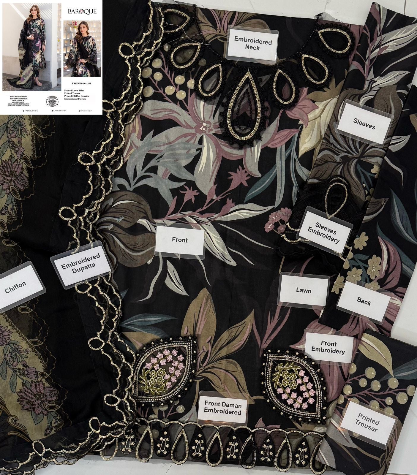 Baroque Printed Embroidered Unstiched Lawn 3pc (SL555)