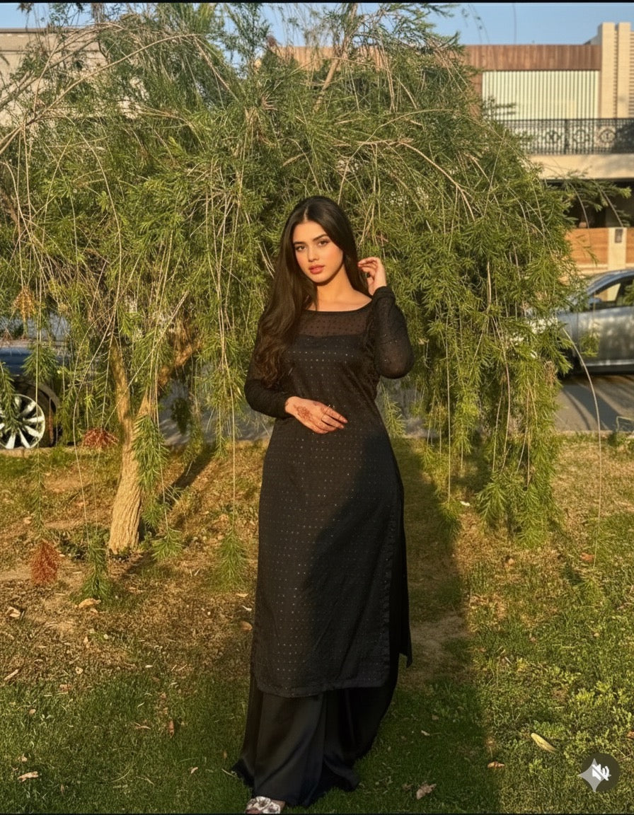 LUXURY SHEESHA SILK UNSTICHED 2pc (Black) SL-1955