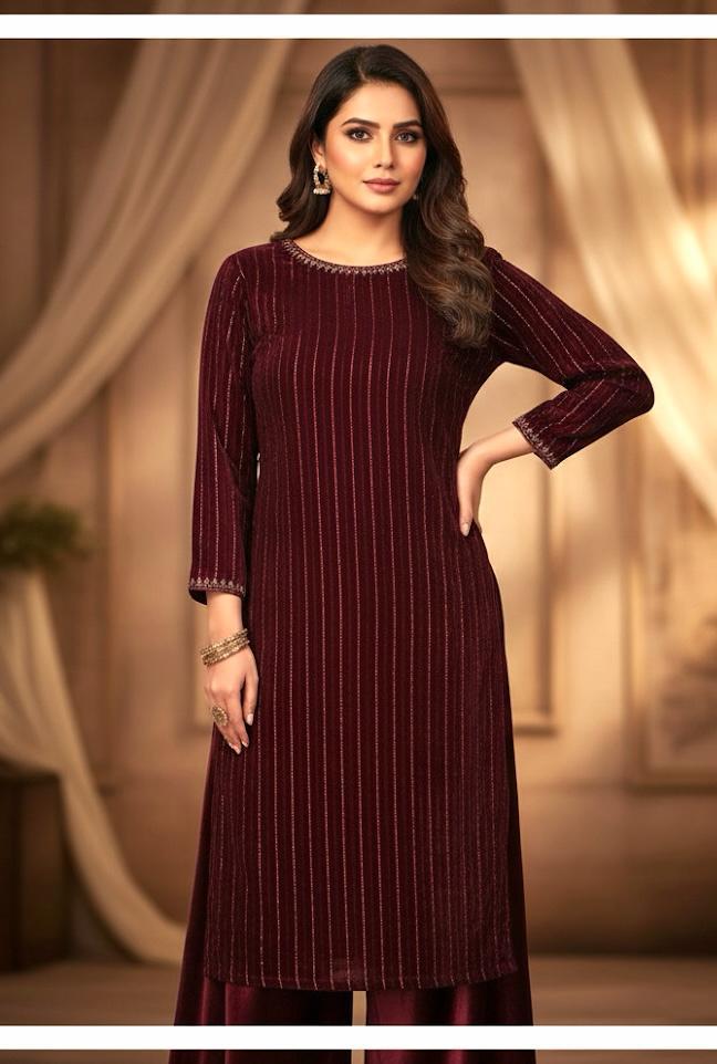Lurex Velvet 2pc (Mehroon)