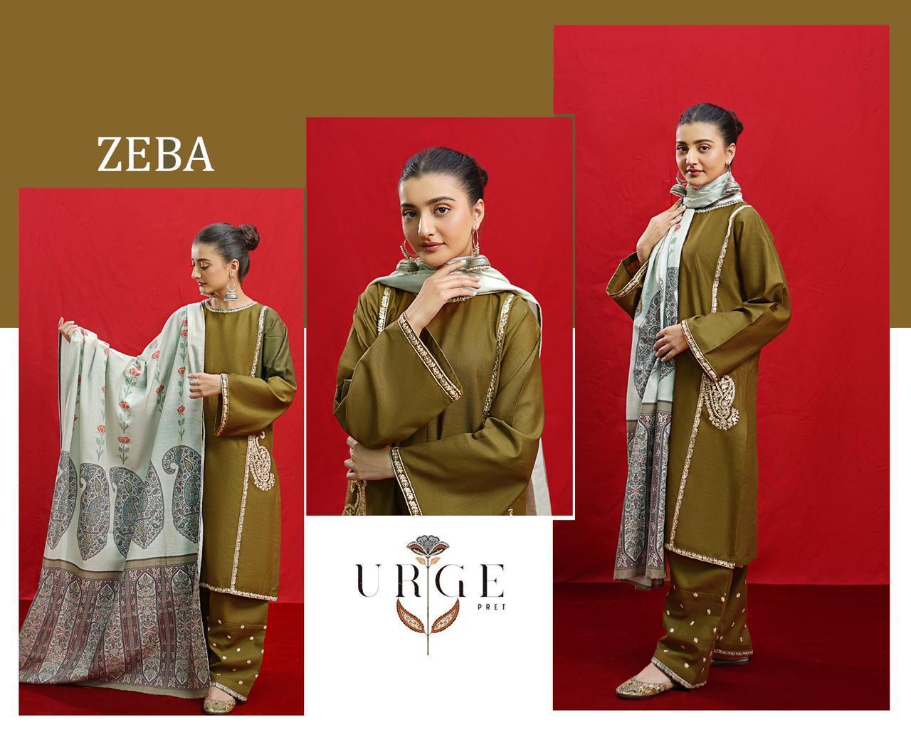ZEBA By URGE  Dhanak Embroidered 3pc