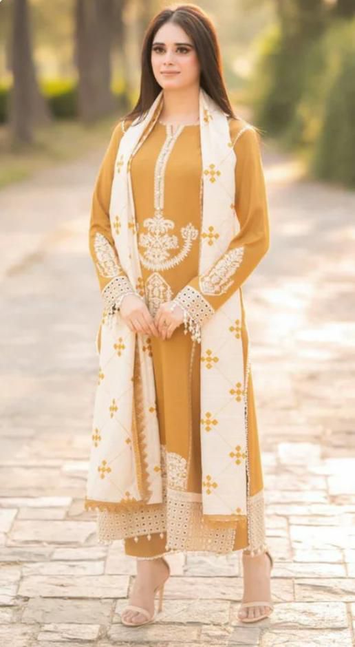 LIBAAS EMBROIDERED DHANAK UNSTITCHED 3PC WITH EMBROIDERY DHANAK SHAWL