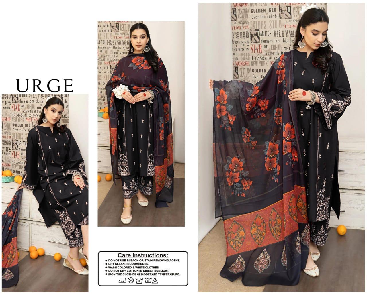 URGE  Dhanak Embroidered 3pc