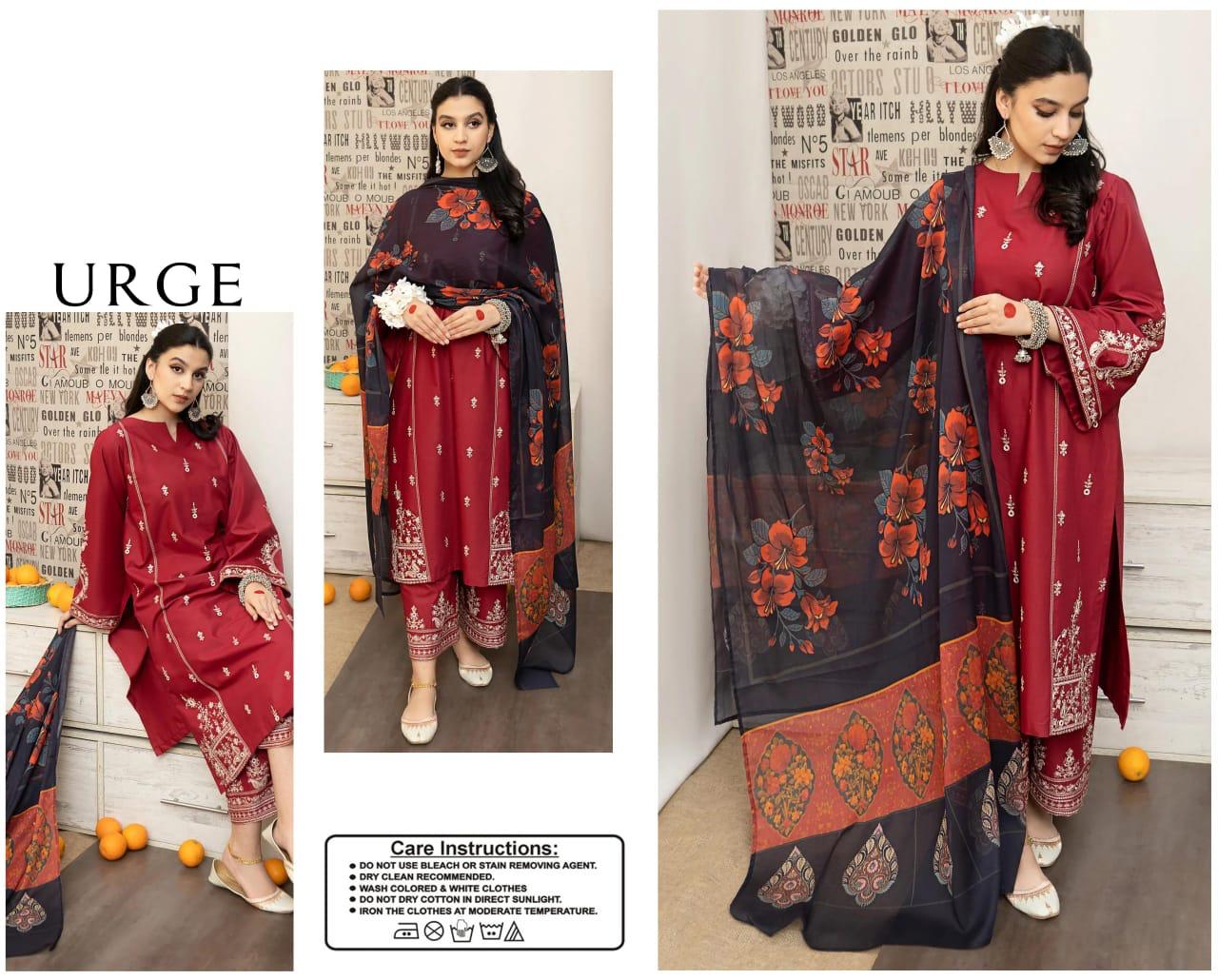 URGE  Dhanak Embroidered 3pc