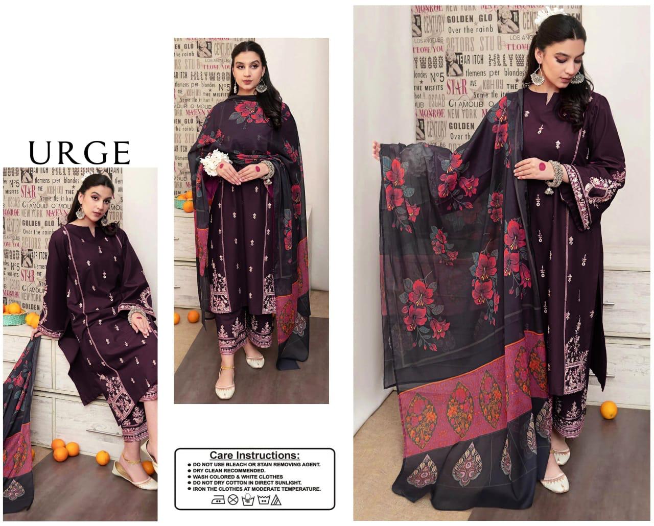 URGE  Dhanak Embroidered 3pc